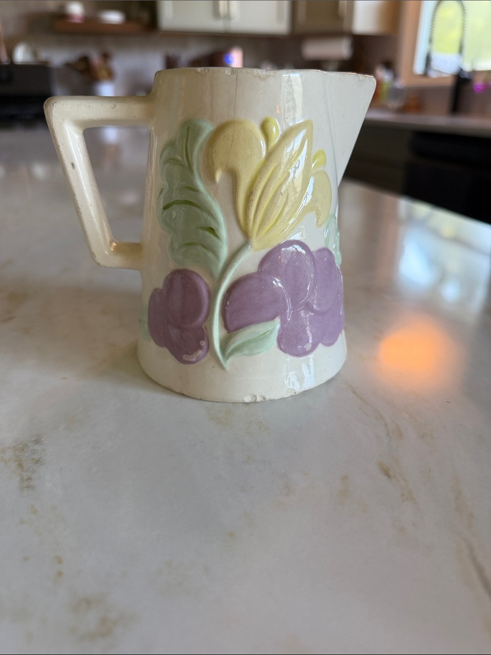 Ceramic Floral Pitcher - Purple and Yellow